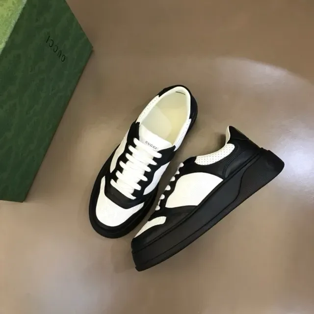 Gucci Black White Chunky Platform Sole Perforated Side Panels Lifestyle Sneakers 9