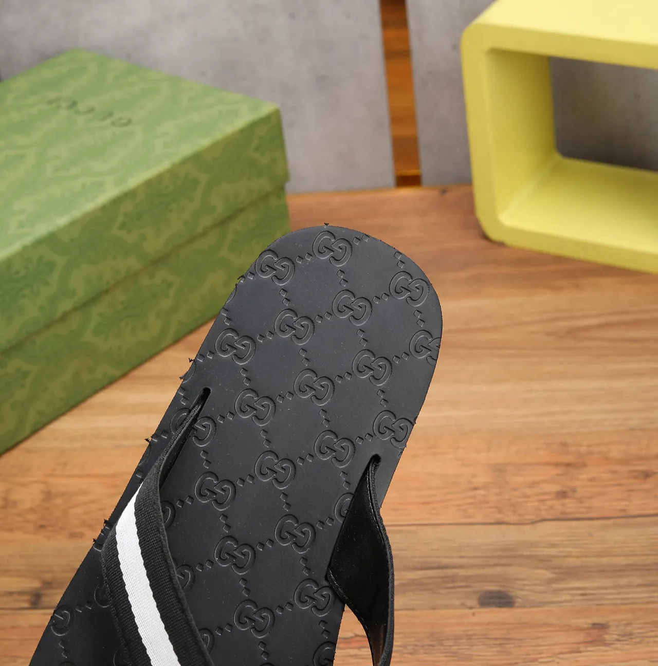 Gucci Black White Embossed GG Monogram Double Stripe Strap Slippers 5