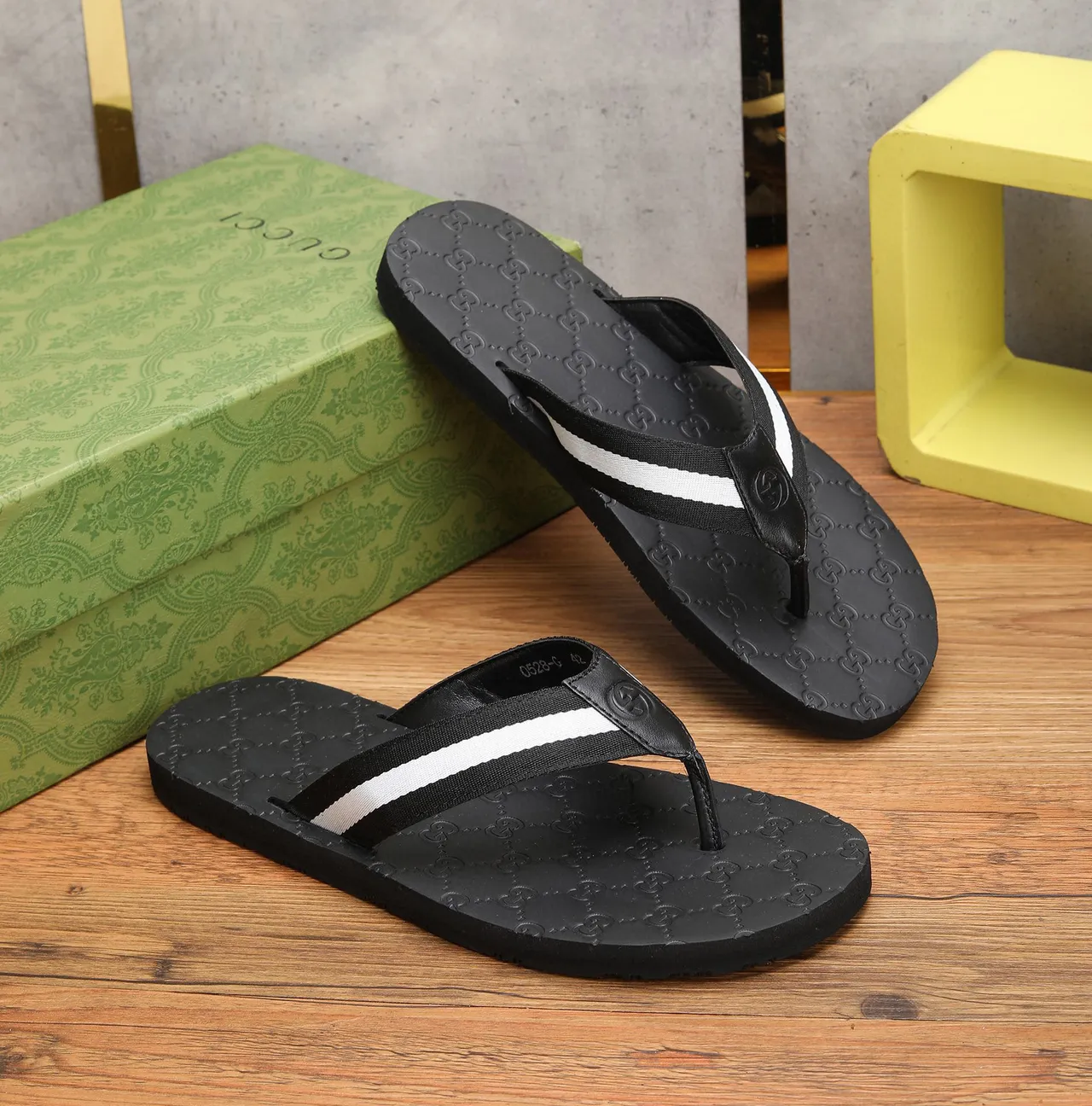 Gucci Black White Embossed GG Monogram Double Stripe Strap Slippers 6