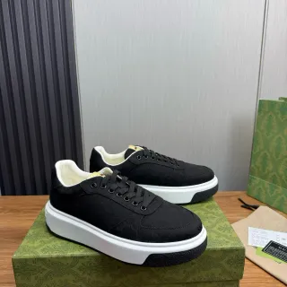 Gucci Black White Monogrammed Canvas Upper Chunky Platform Sole Lifestyle Sneakers