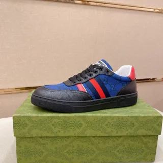 Gucci Blue Black GG Monogram Canvas Web Stripe Detail Lifestyle Sneakers