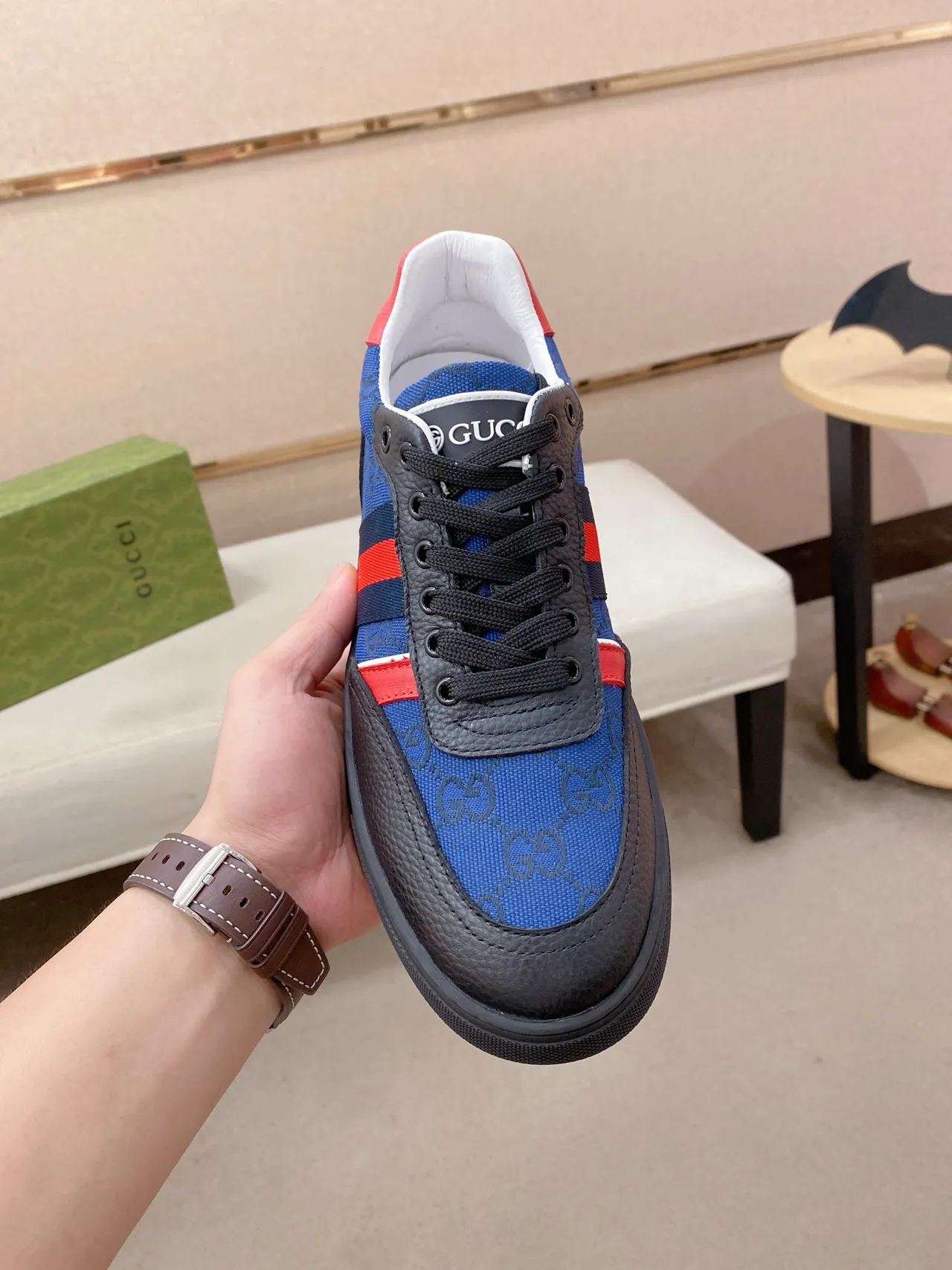 Gucci Blue Black GG Monogram Canvas Web Stripe Detail Lifestyle Sneakers 6