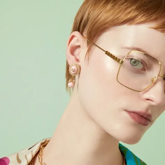 Gucci Blue Gold Oval Resin Face Crystal-Encrusted Border Earrings 5