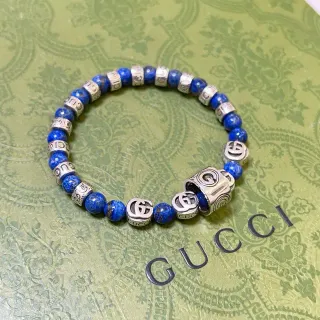Gucci pulsera lapislázuli azul con cuentas plateadas
