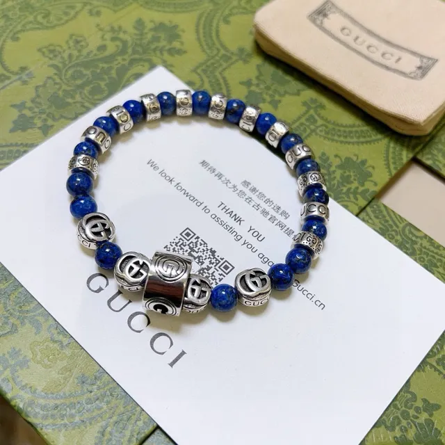 Gucci Blue Silver Beaded Lapis Lazuli Bracelet 3