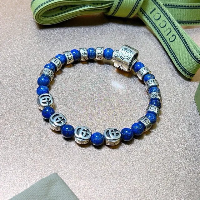 Gucci Blue Silver Beaded Lapis Lazuli Bracelet 4