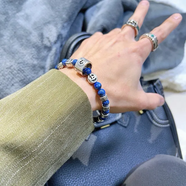 Gucci Blue Silver Beaded Lapis Lazuli Bracelet 5
