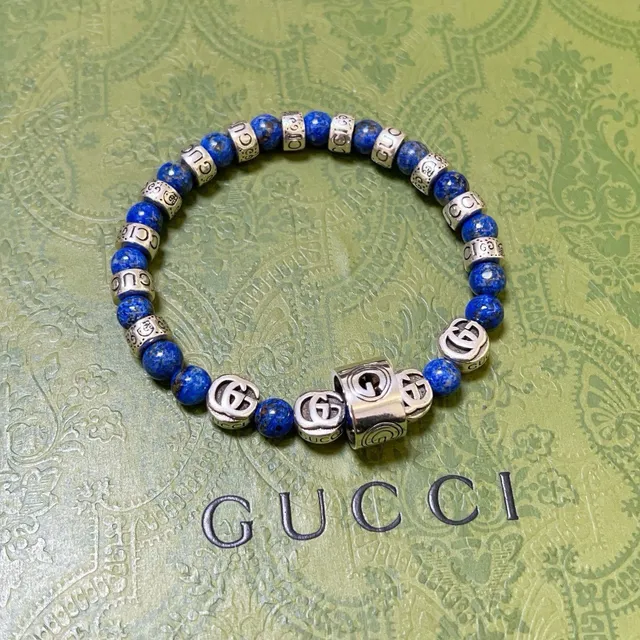 Gucci Blue Silver Beaded Lapis Lazuli Bracelet 6