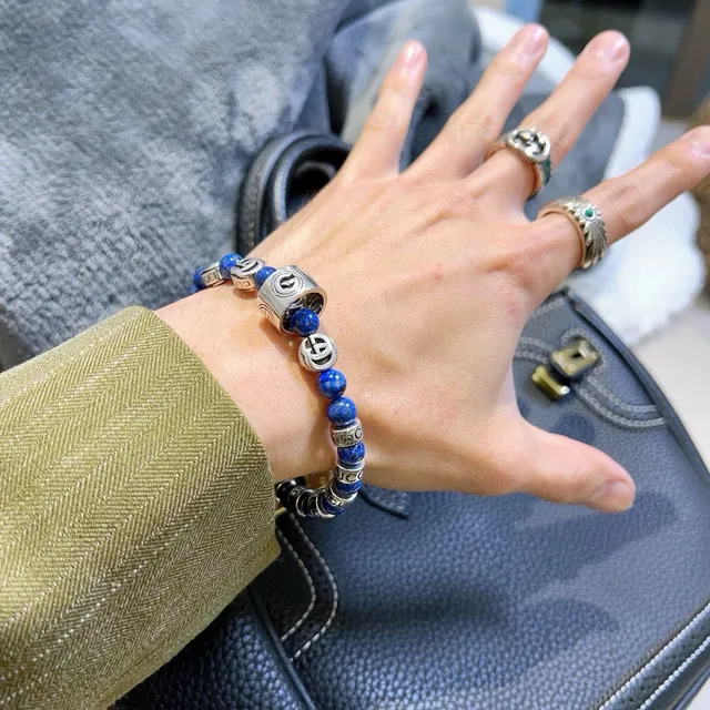 Gucci Blue Silver Beaded Lapis Lazuli Bracelet 8