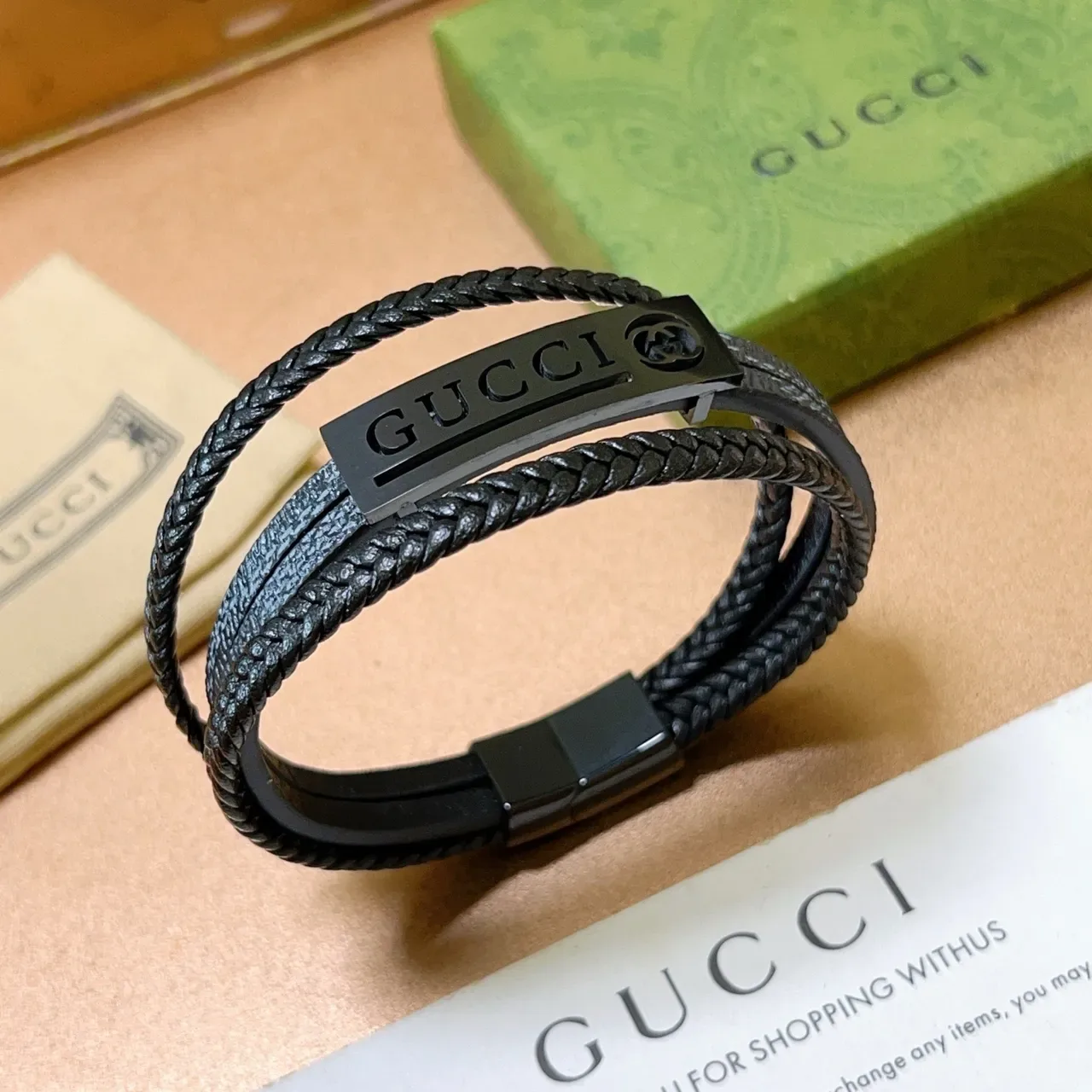 Gucci Braided Leather Double-Wrap Bracelet 2