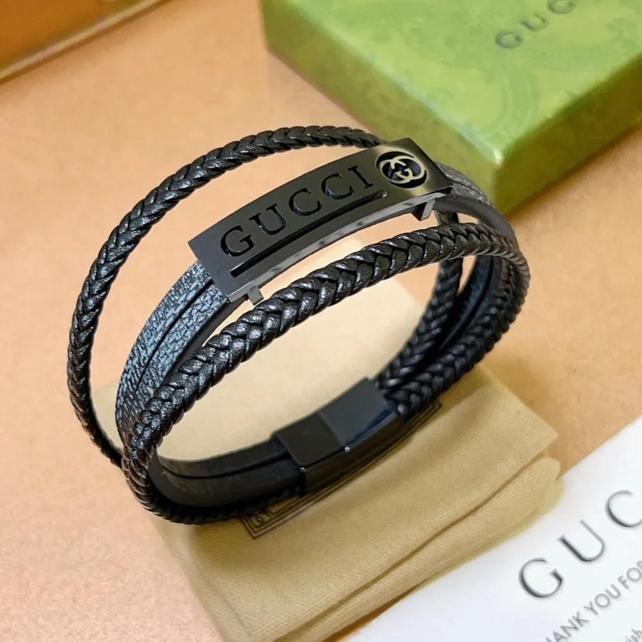 Gucci Braided Leather Double-Wrap Bracelet 4