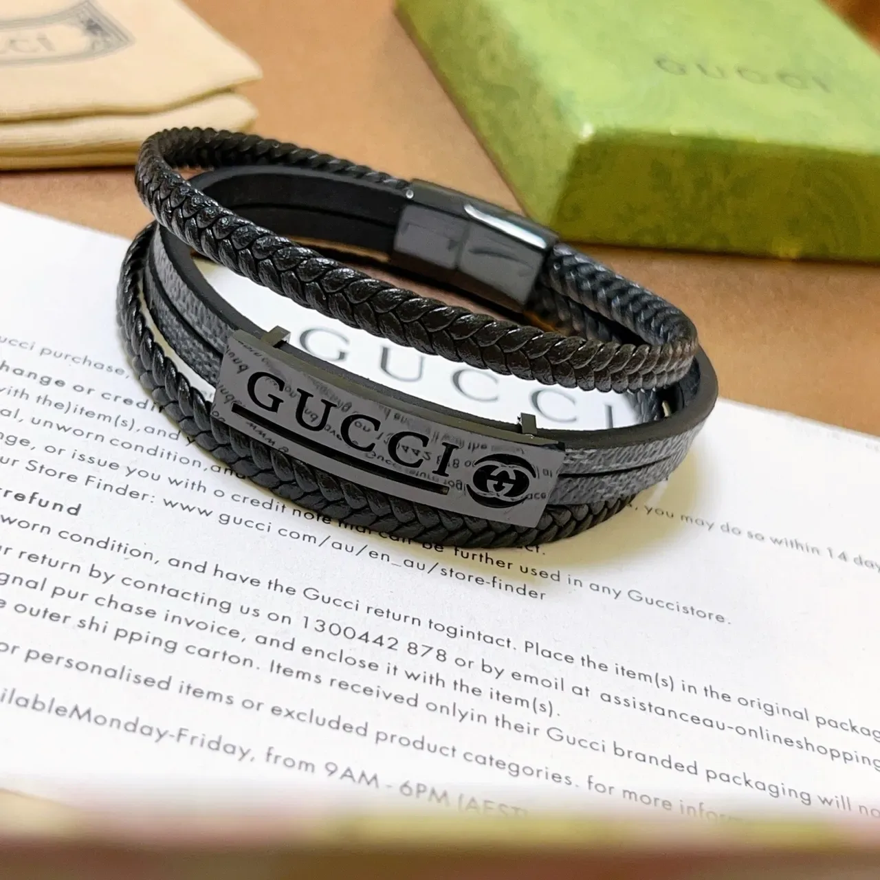 Gucci Braided Leather Double-Wrap Bracelet 5