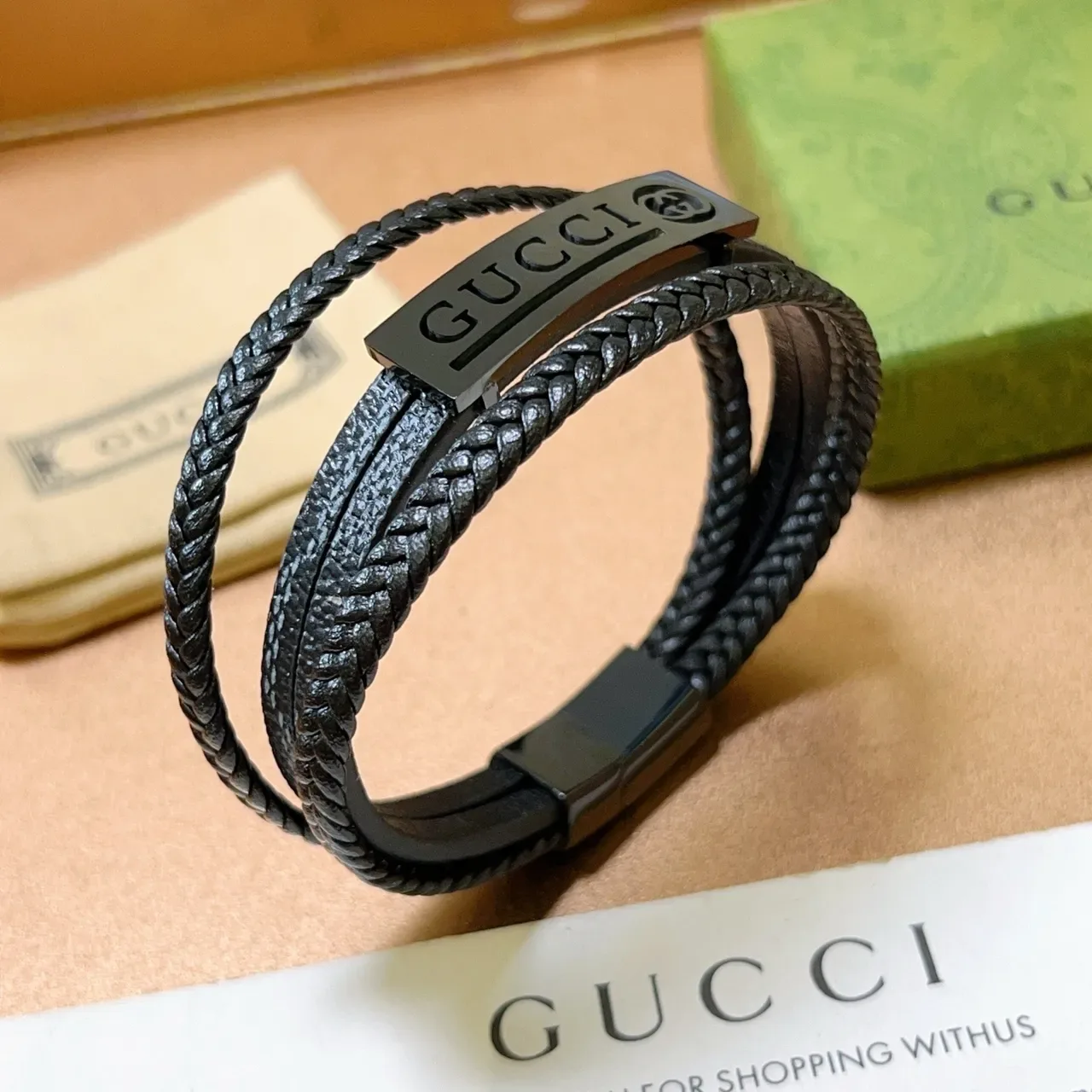 Gucci Braided Leather Double-Wrap Bracelet 6