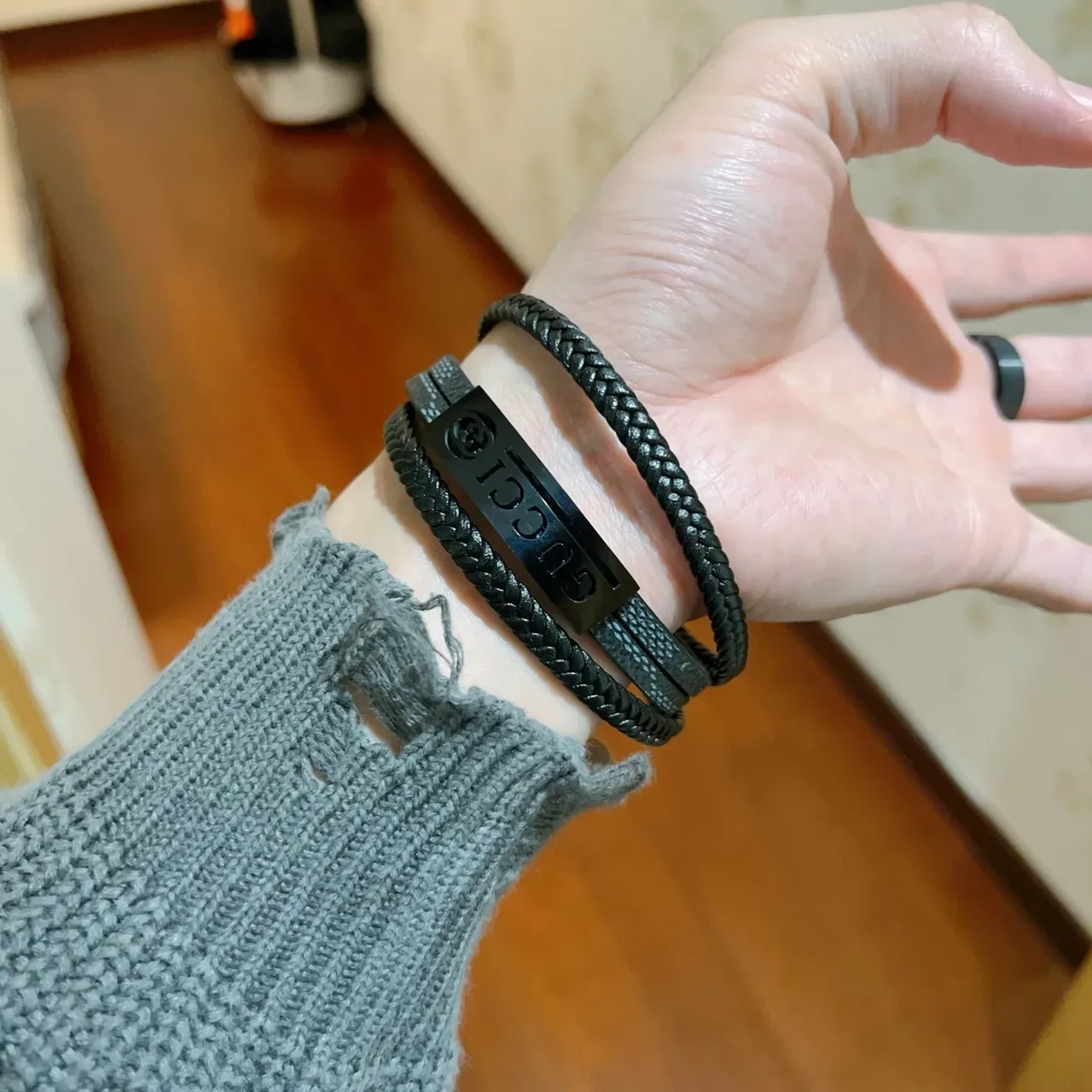 Gucci Braided Leather Double-Wrap Bracelet 7