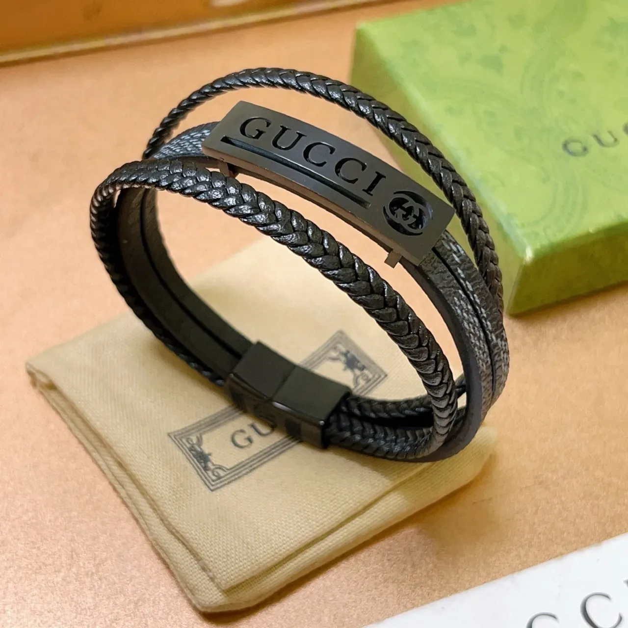 Gucci Braided Leather Double-Wrap Bracelet 9