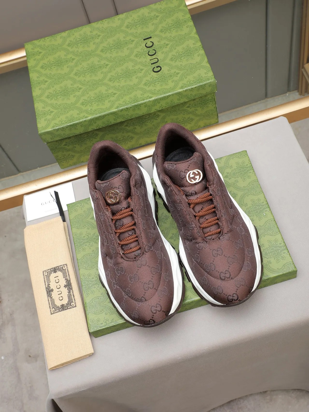 Gucci Brown White Quilted Monogram Upper Slip-On Construction Chunky Sneakers 2