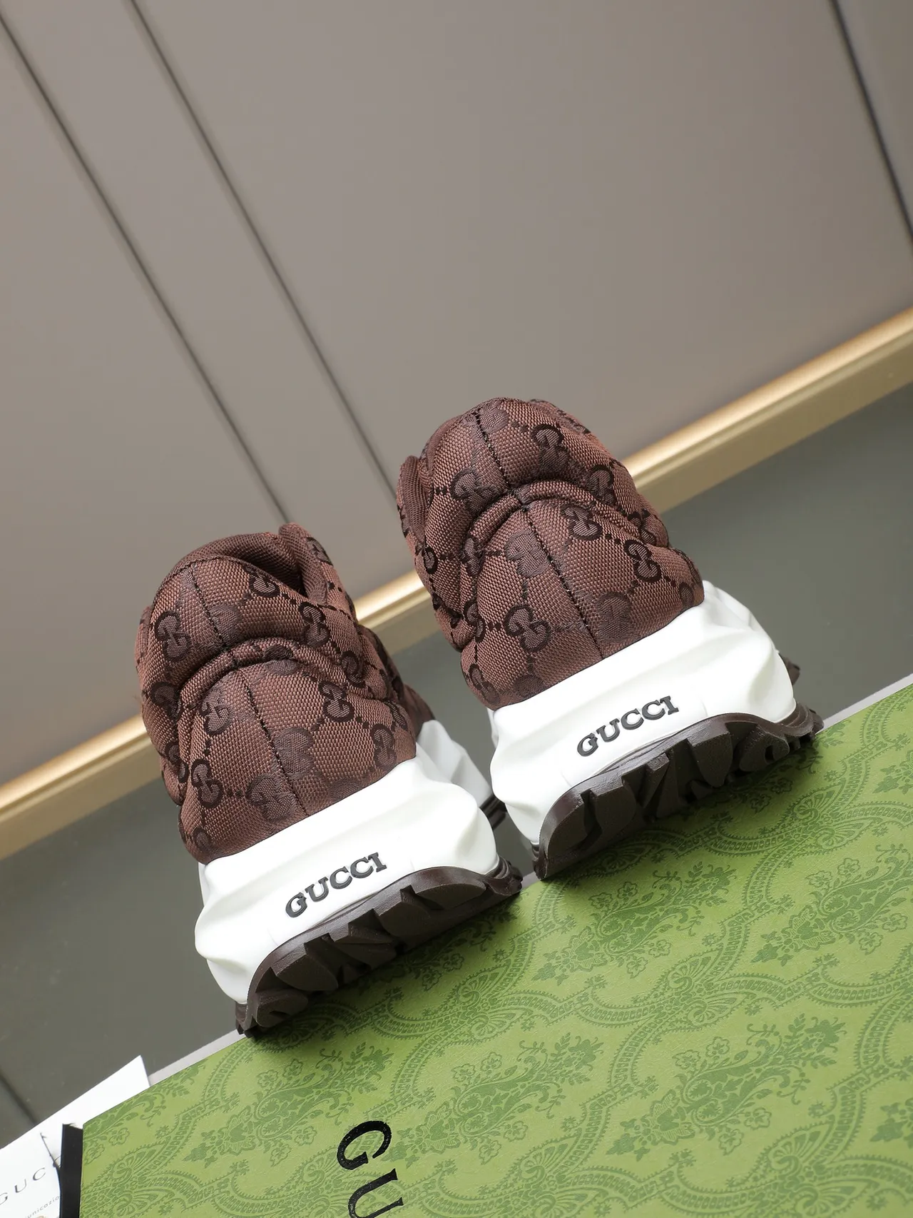 Gucci Brown White Quilted Monogram Upper Slip-On Construction Chunky Sneakers 3