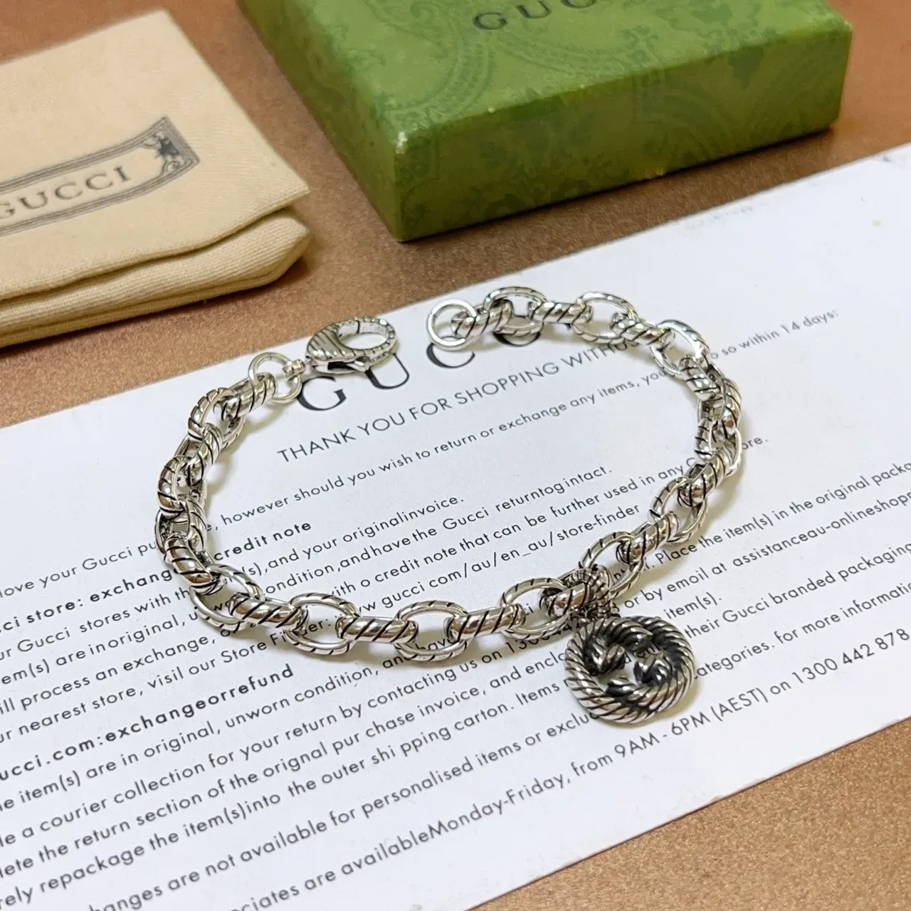 Gucci Dionysus Silver Black Twisted Rope-Link Chain Oxidized Finish Bracelet 3