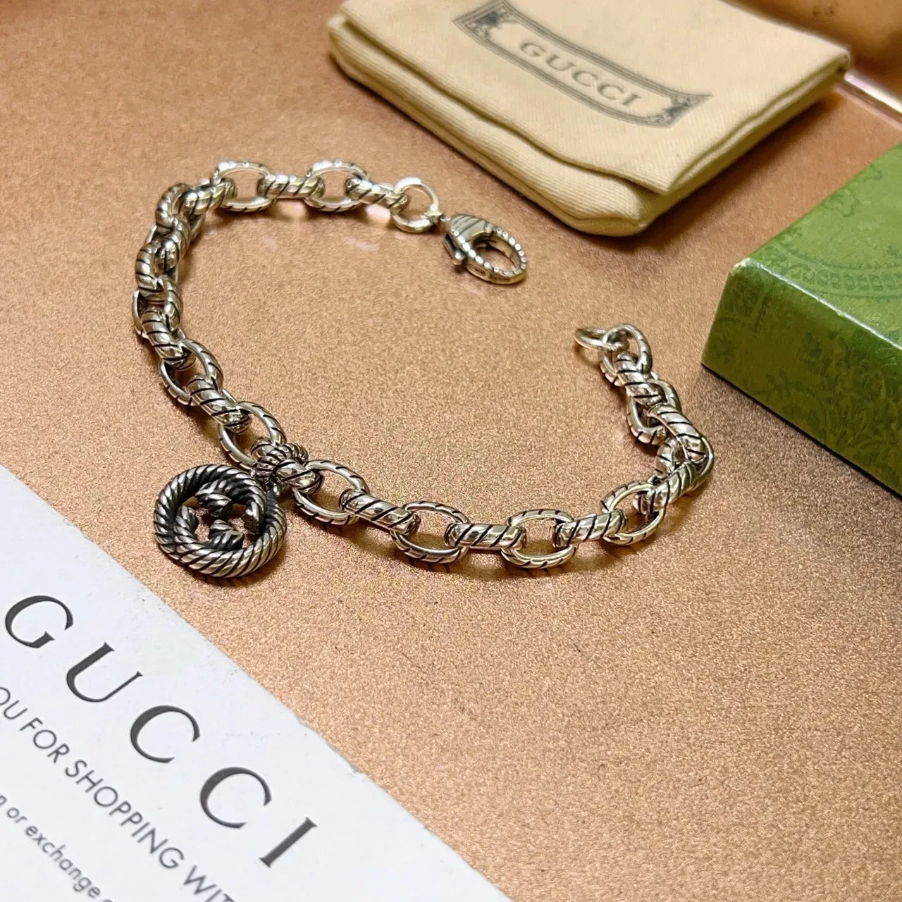 Gucci Dionysus Silver Black Twisted Rope-Link Chain Oxidized Finish Bracelet 4