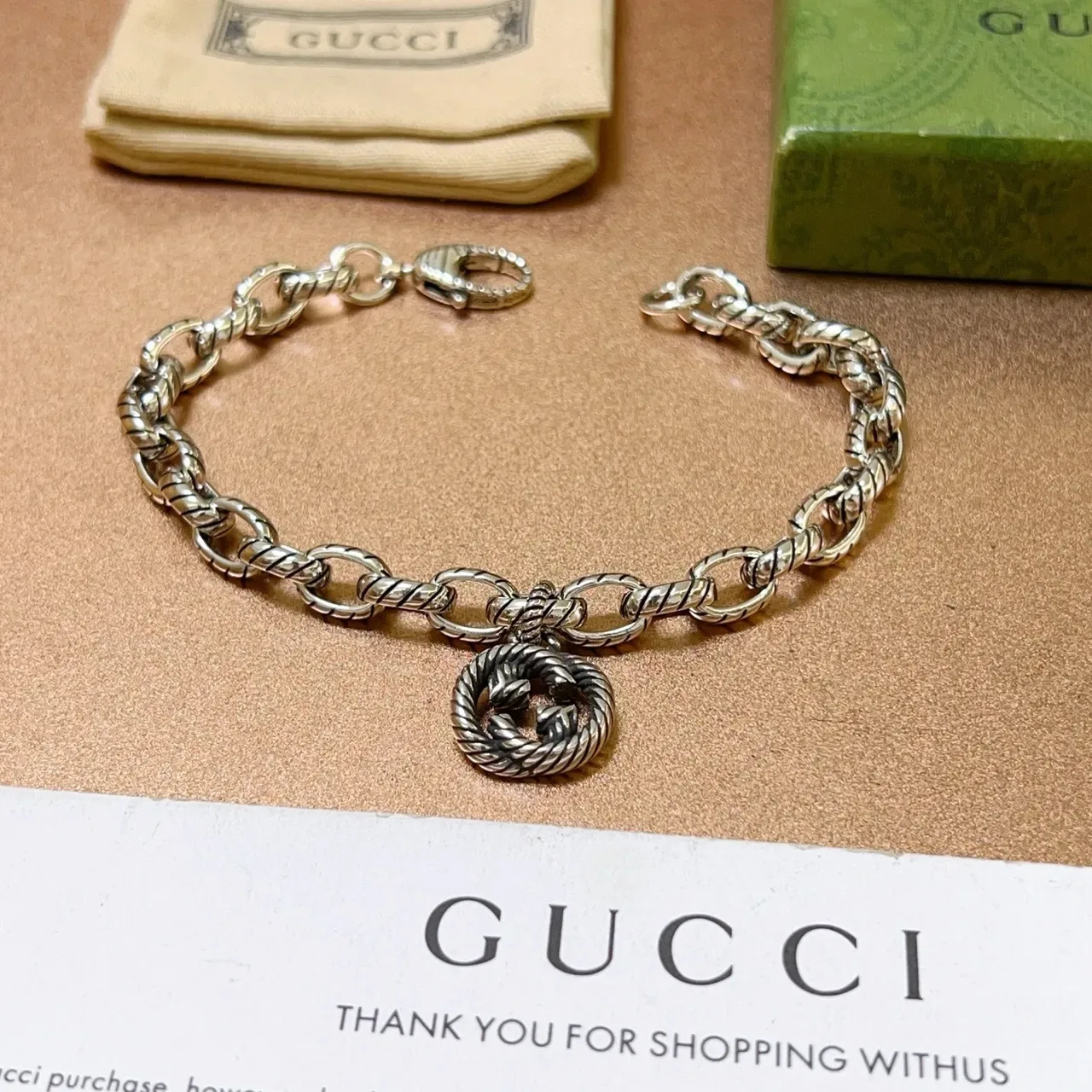 Gucci Dionysus Silver Black Twisted Rope-Link Chain Oxidized Finish Bracelet 6