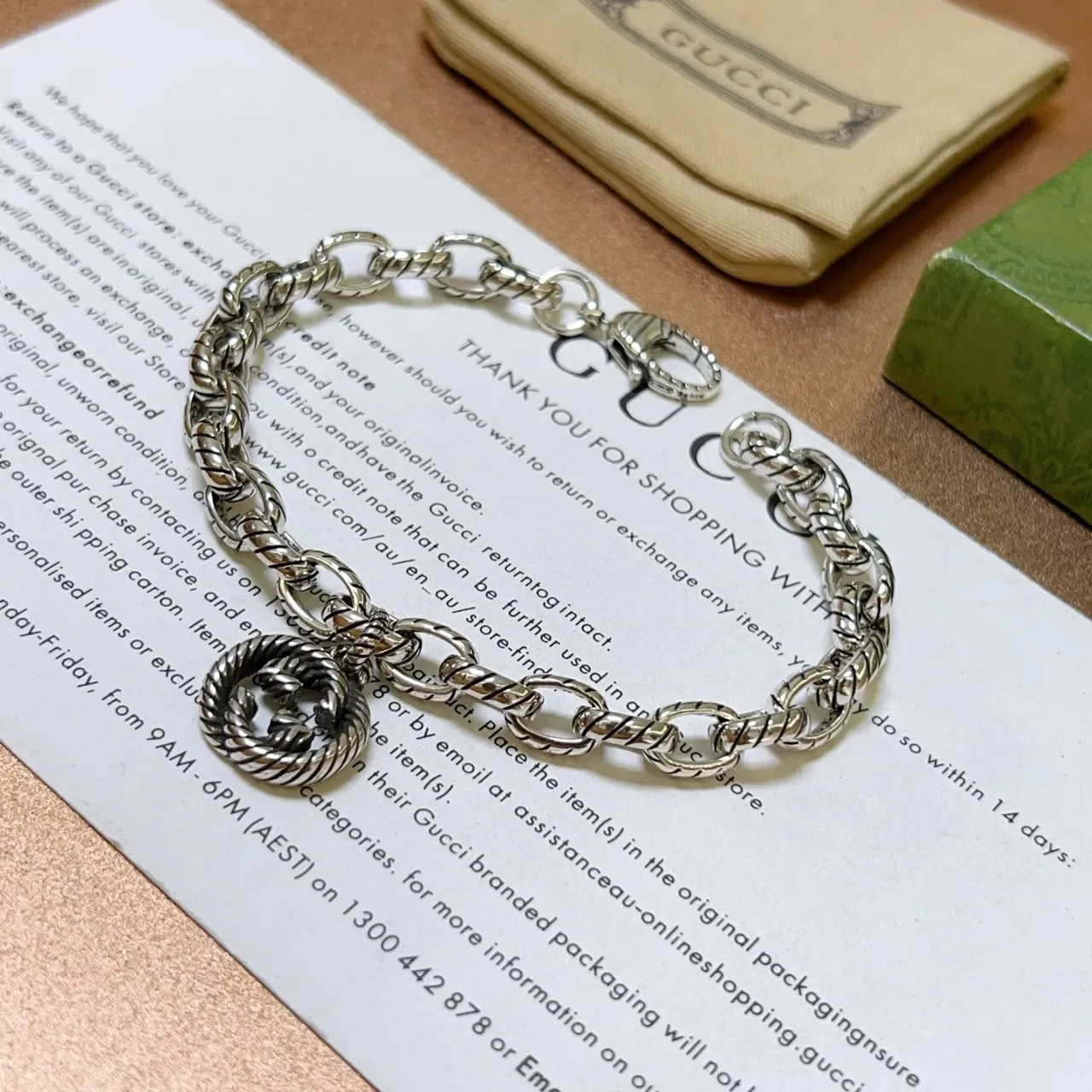 Gucci Dionysus Silver Black Twisted Rope-Link Chain Oxidized Finish Bracelet 7