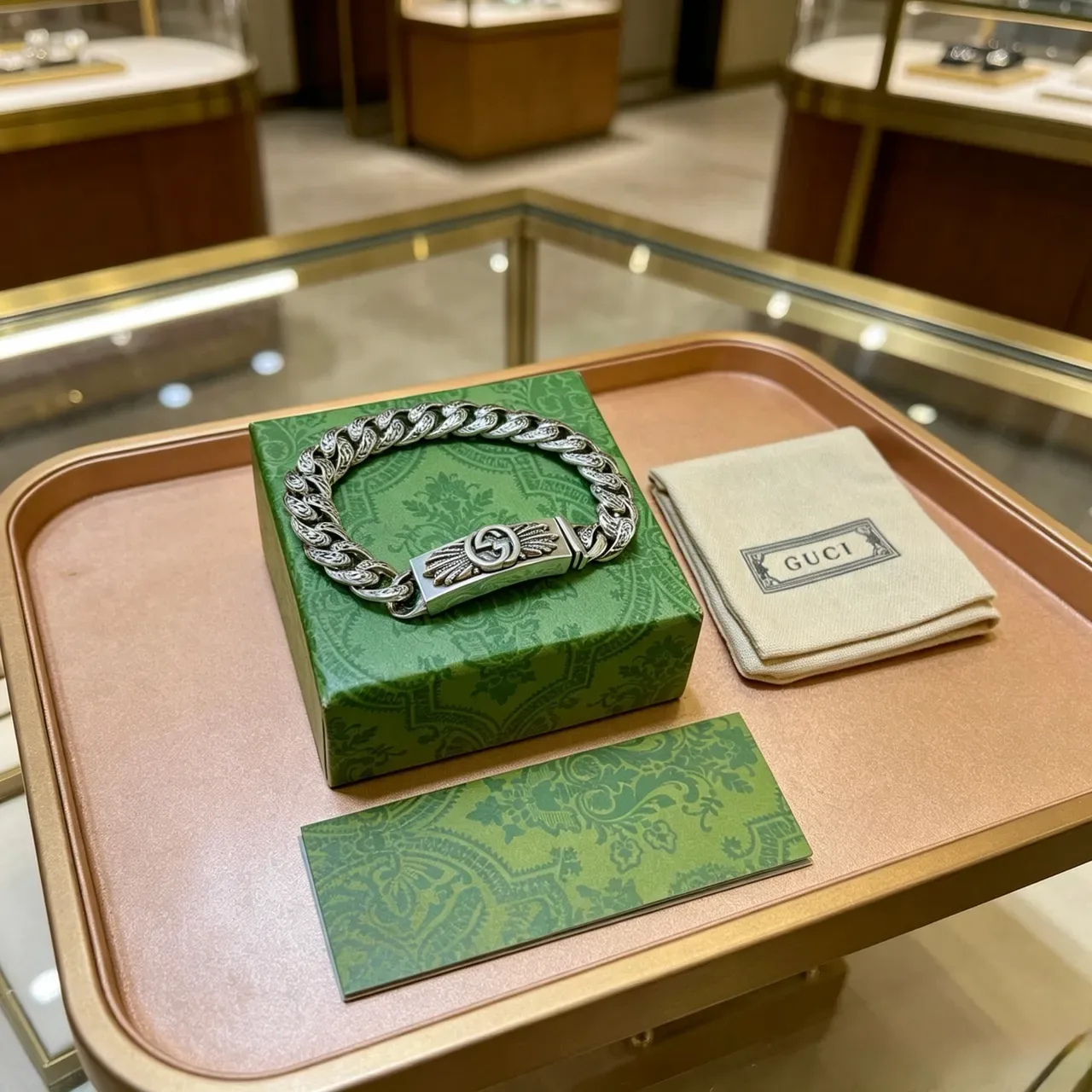 Gucci Dionysus Silver Chunky Curb-Link Chain Engraved Wing Motifs Bracelet 2