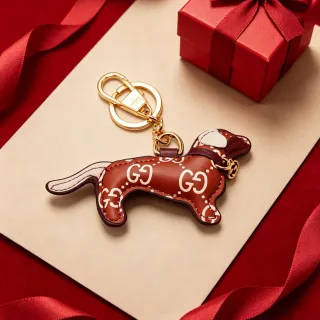 Gucci Dog Keyholder Brown Beige Leather Silhouette Interlocking GG Monogram Print Phone Case