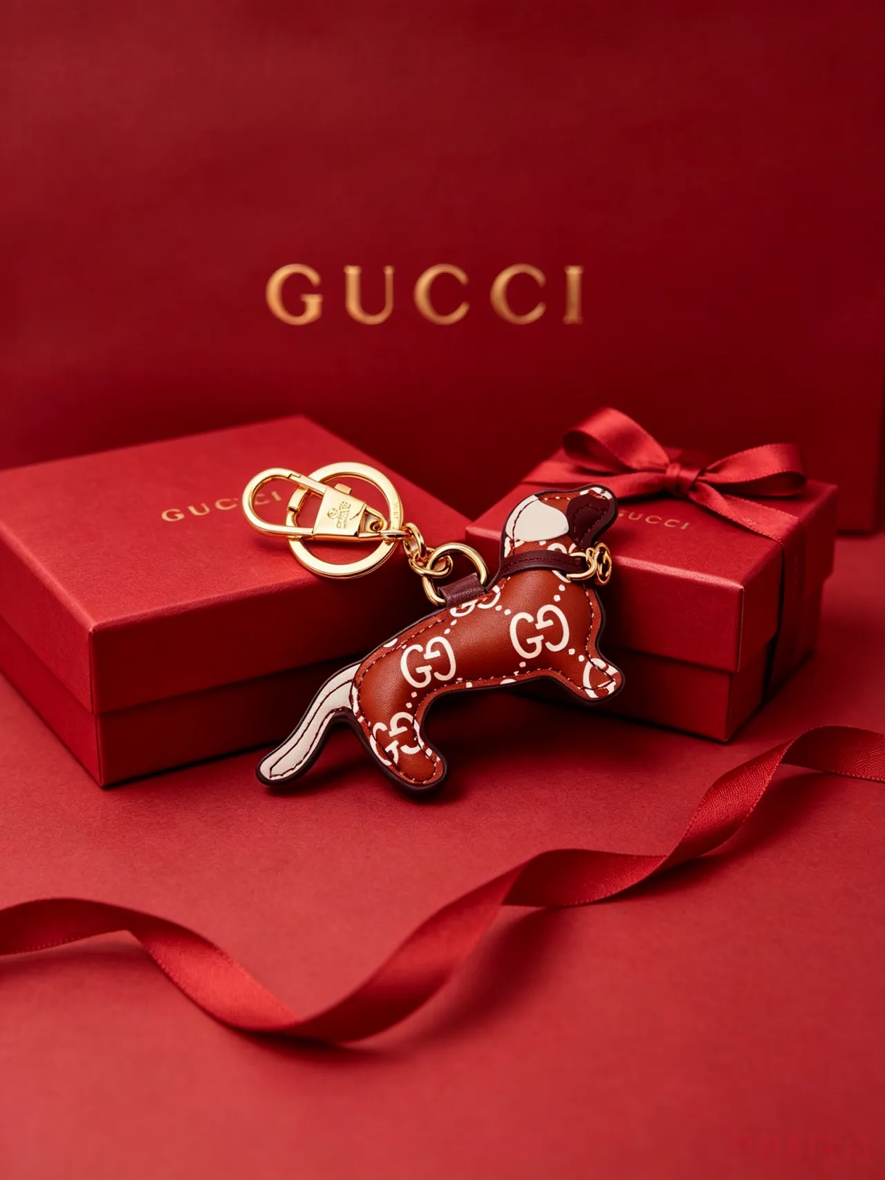Gucci porte-clés chien marron beige cuir silhouette entrelacé GG impression du monogramme étui téléphone 2