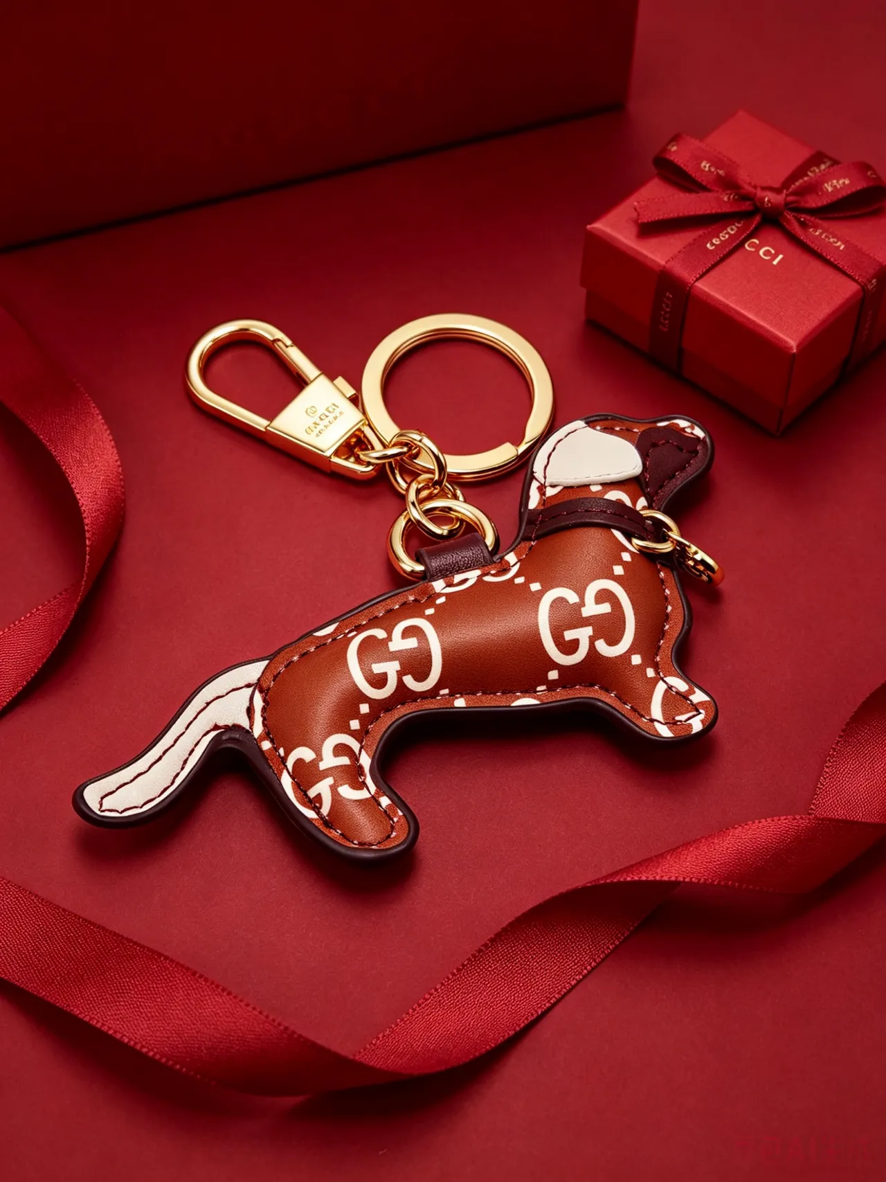 Gucci porte-clés chien marron beige cuir silhouette entrelacé GG impression du monogramme étui téléphone 5