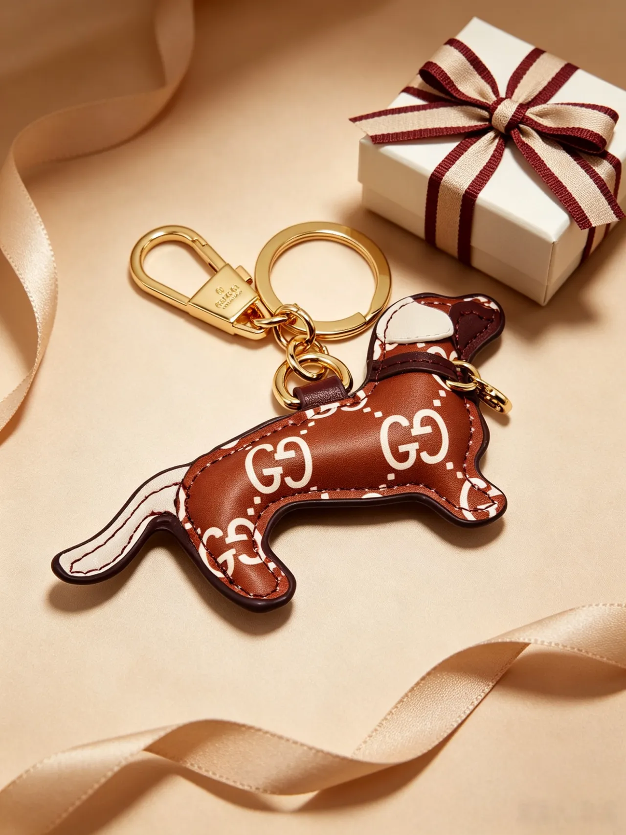 Gucci porte-clés chien marron beige cuir silhouette entrelacé GG impression du monogramme étui téléphone 6