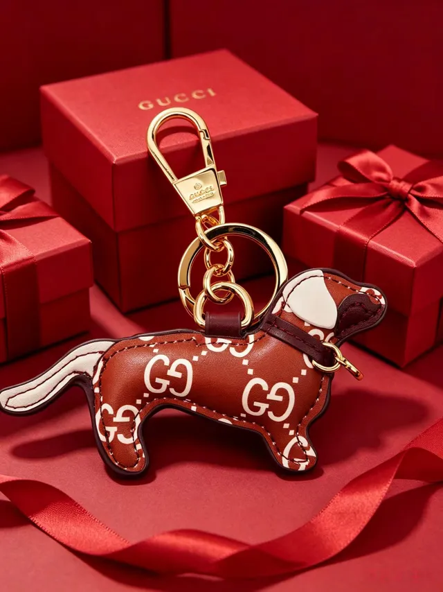 Gucci porte-clés chien marron beige cuir silhouette entrelacé GG impression du monogramme étui téléphone 8