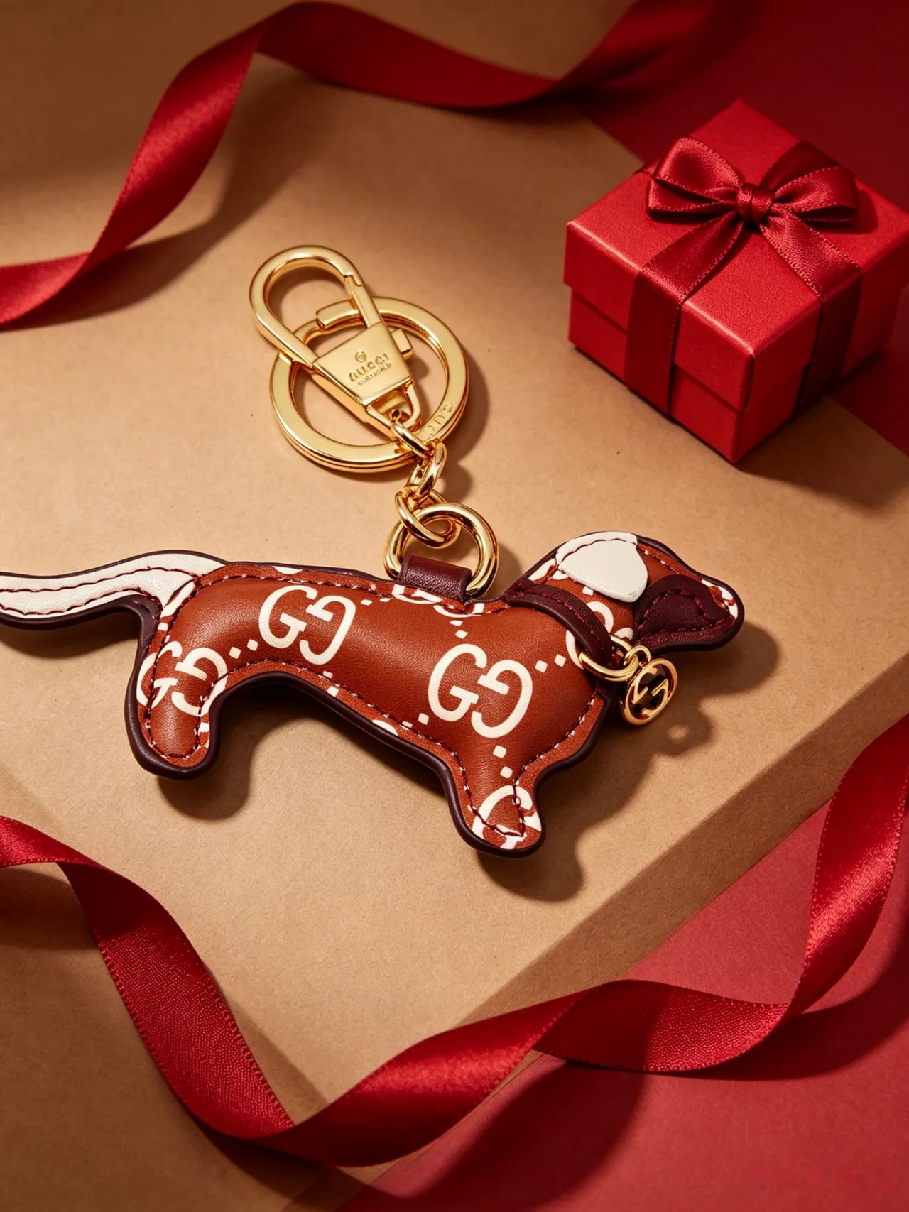 Gucci porte-clés chien marron beige cuir silhouette entrelacé GG impression du monogramme étui téléphone 9