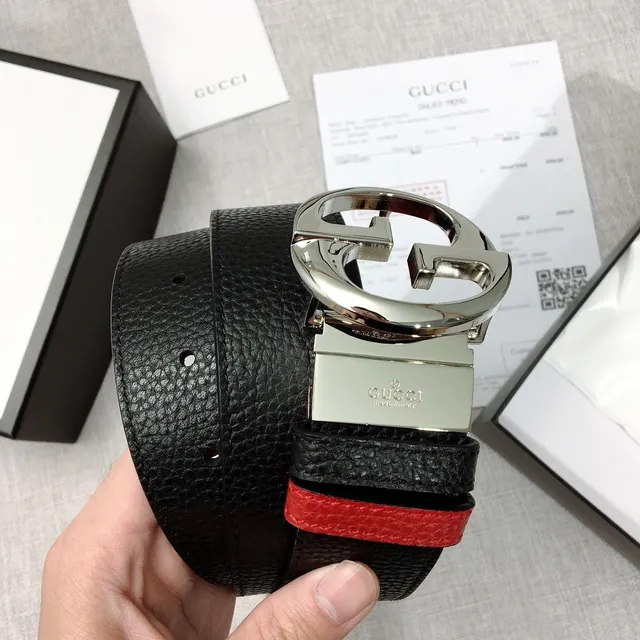 Gucci Double G Belt Black and Red Web Leather Belt 3