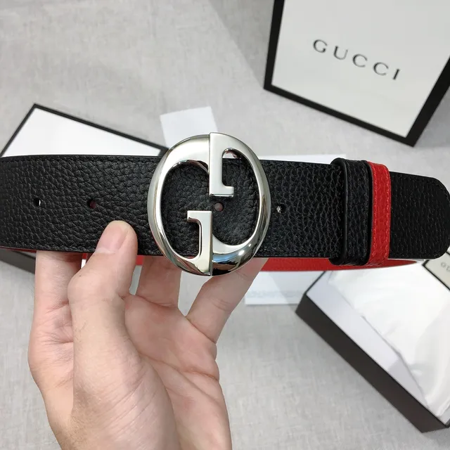 Gucci Double G Belt Black and Red Web Leather Belt 4