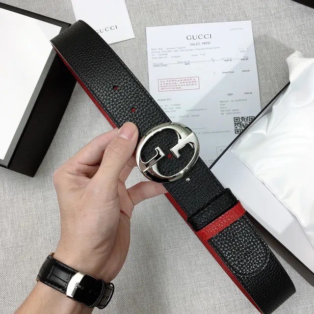 Gucci Double G Belt Black and Red Web Leather Belt 5