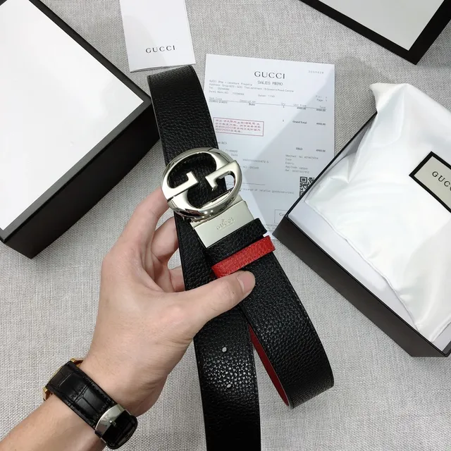 Gucci Double G Belt Black and Red Web Leather Belt 6