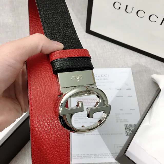 Gucci Double G Belt Black and Red Web Leather Belt 8