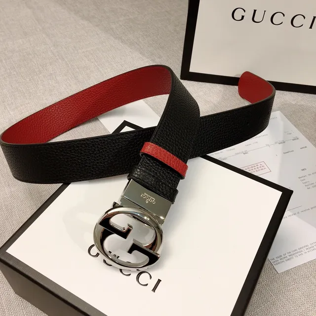 Gucci Double G Belt Black and Red Web Leather Belt 9
