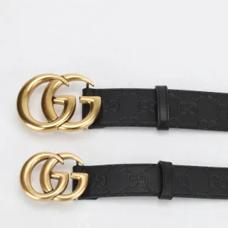 Gucci Double G প্যাট্টা কালো সোনালি উঁচ্চকরা GG Monogram Polished Buckle চামড়ার প্যাট্টা