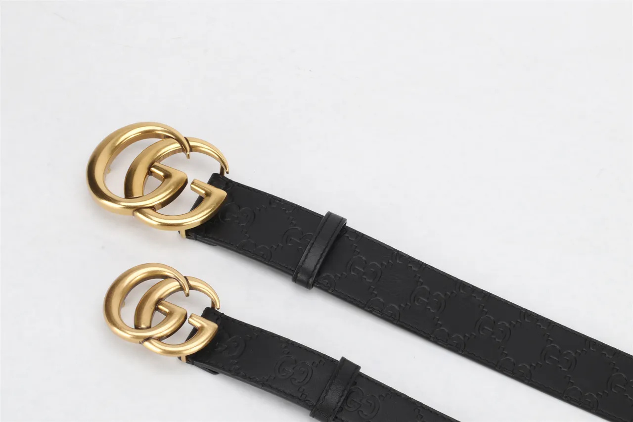 Gucci Double G ceinture noire dorée embossée GG Monogram Polished Buckle cuir 2