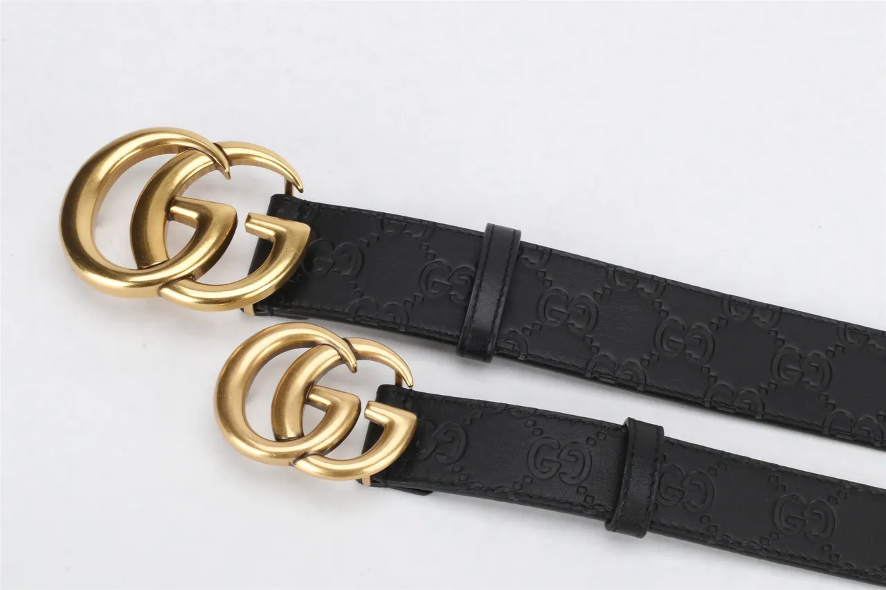Gucci Double G ceinture noire dorée embossée GG Monogram Polished Buckle cuir 3