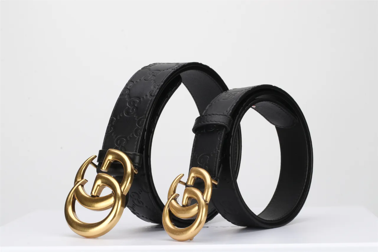 Gucci Double G ceinture noire dorée embossée GG Monogram Polished Buckle cuir 4