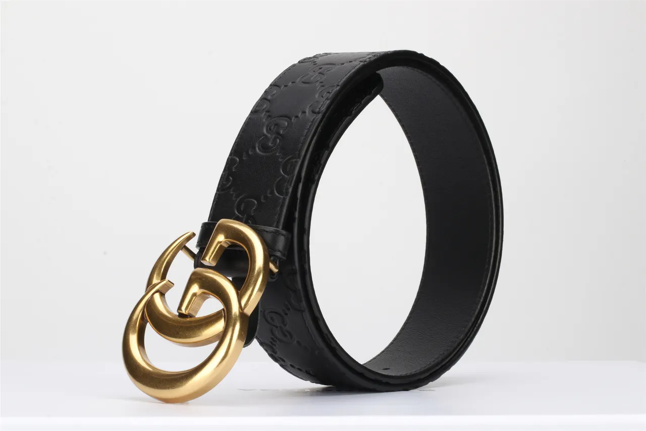 Gucci Double G ceinture noire dorée embossée GG Monogram Polished Buckle cuir 5
