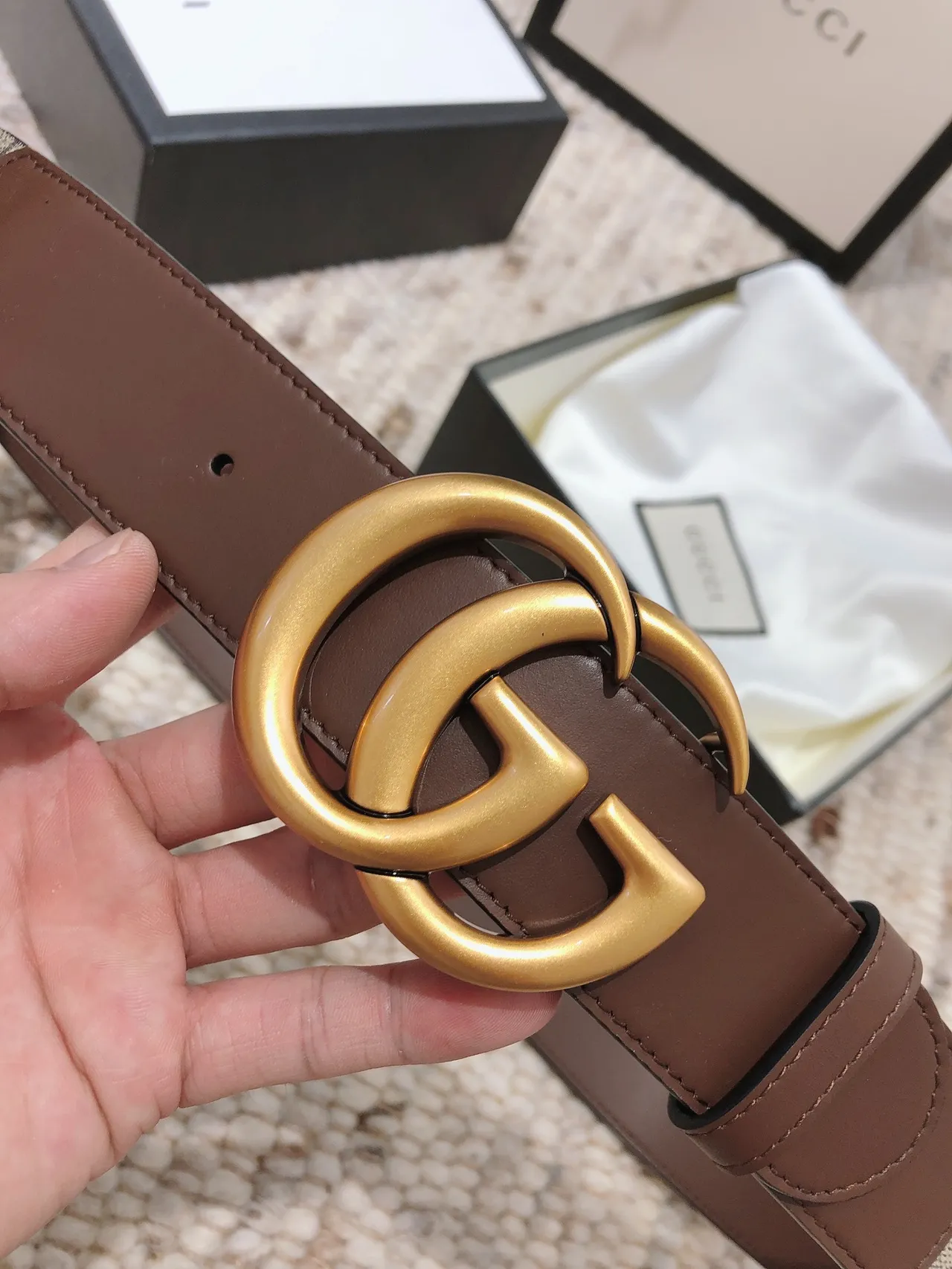 Gucci Double G Ceinture Marron et Beige Réversible en Cuir 3