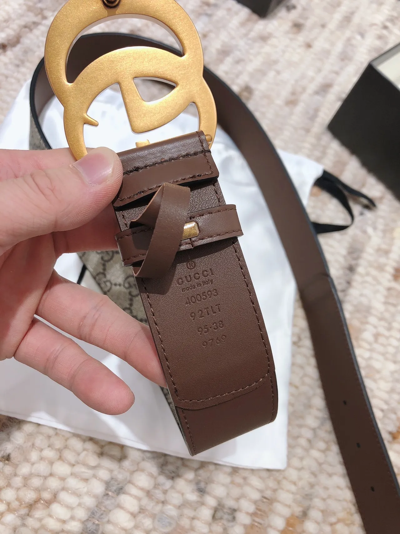 Gucci Double G Ceinture Marron et Beige Réversible en Cuir 5