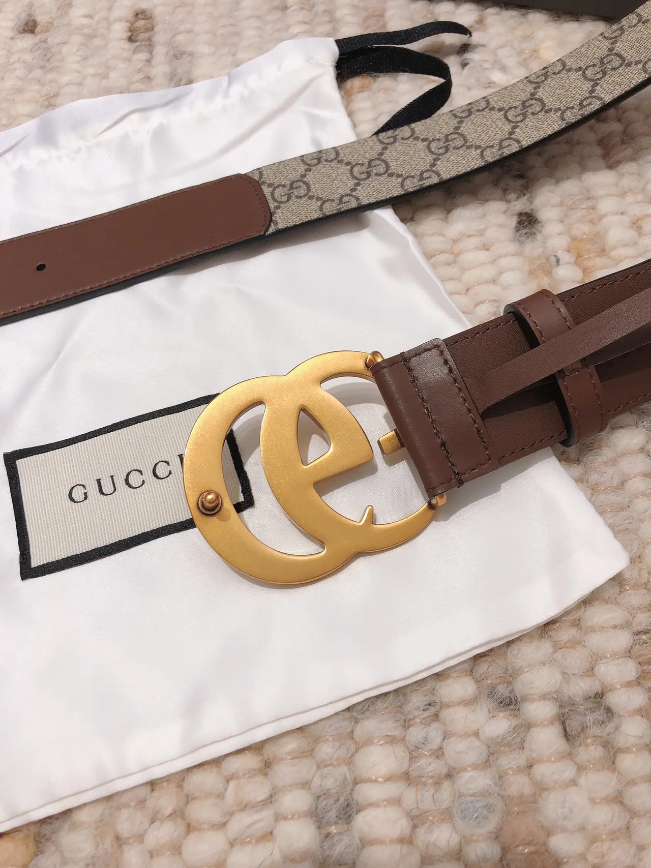 Gucci Double G Ceinture Marron et Beige Réversible en Cuir 6