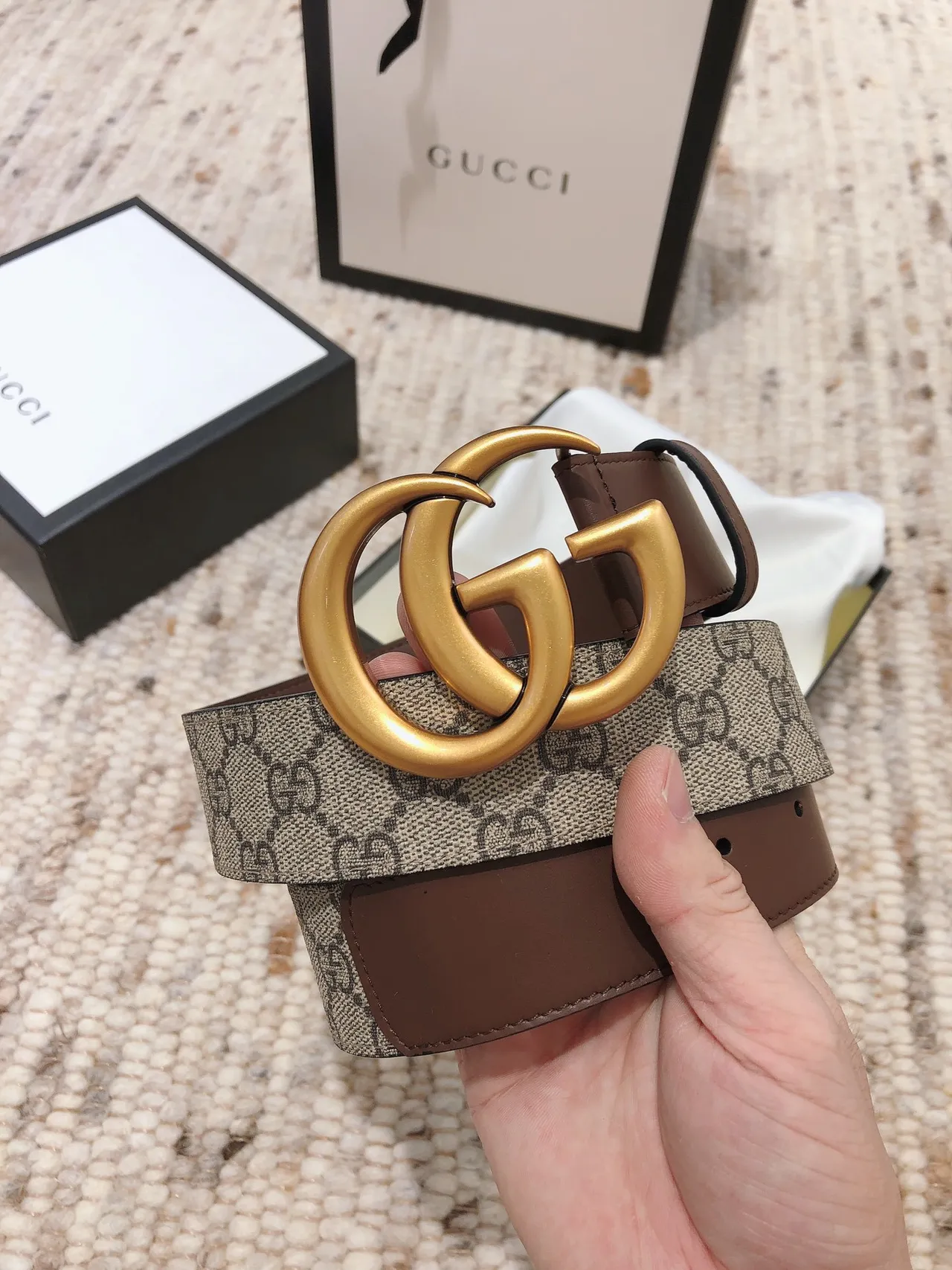 Gucci Double G Ceinture Marron et Beige Réversible en Cuir 7