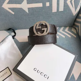Gucci Double G Belt Brown Silver Embossed GG Monogram Interlocking Buckle Leather Belt