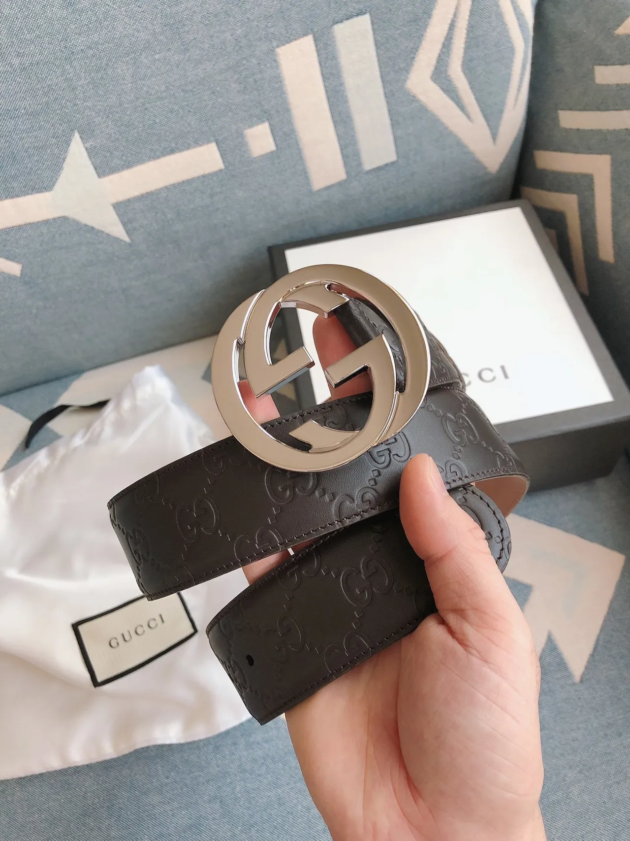 Gucci Double G Belt Brown Silver Embossed GG Monogram Interlocking Buckle Leather Belt 8