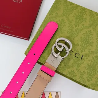 Gucci Double G Belt Pink and Beige Leather Belt